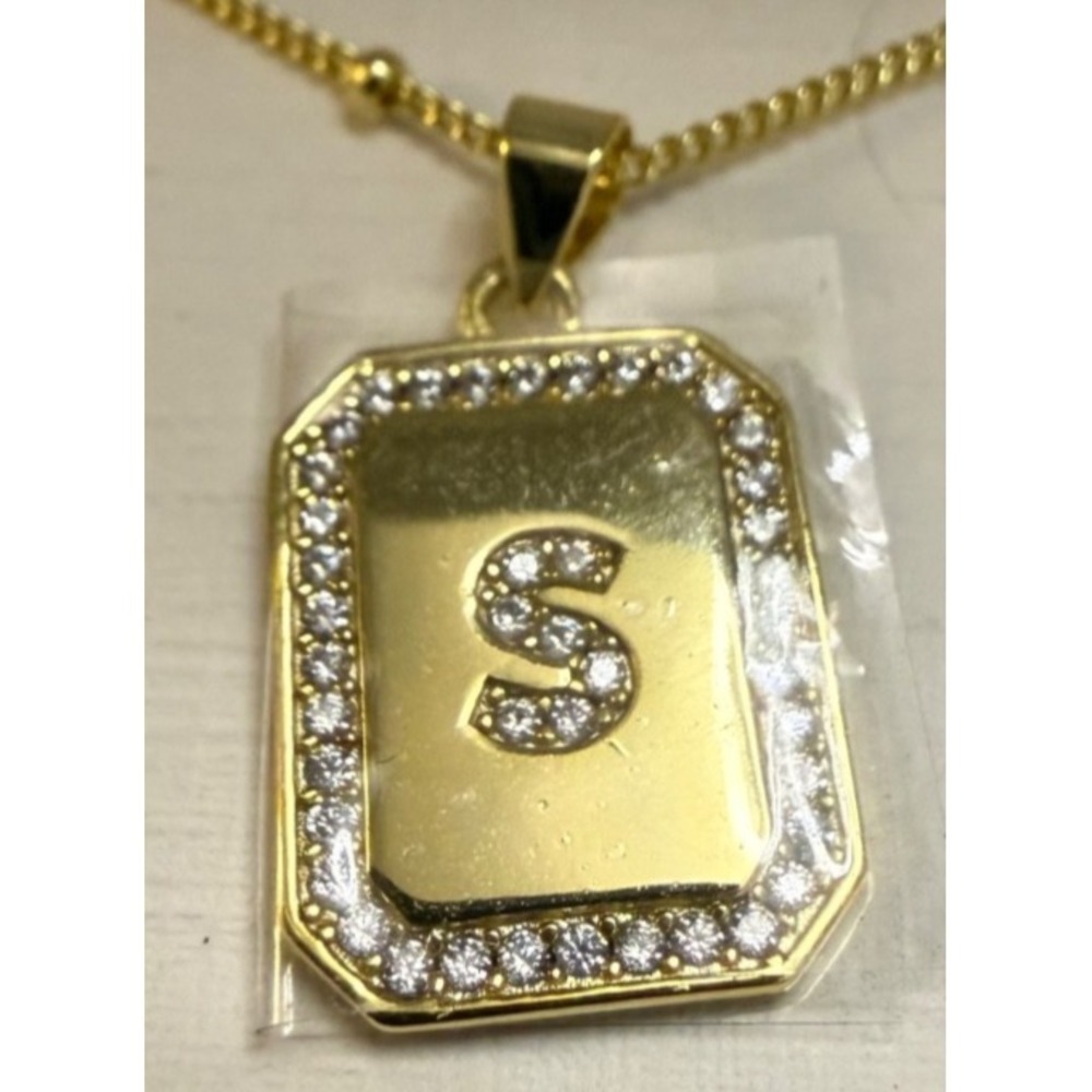 Gold over Sterling silver 925 S pendent CZ 18" Charlotte & Lexi